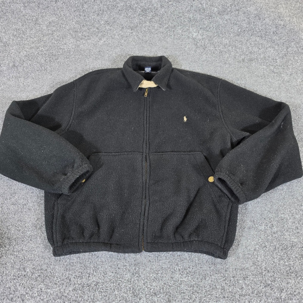 Polo Ralph Lauren Mens Medium Black Microfiber Fleece Full Zip Harrington Jacket